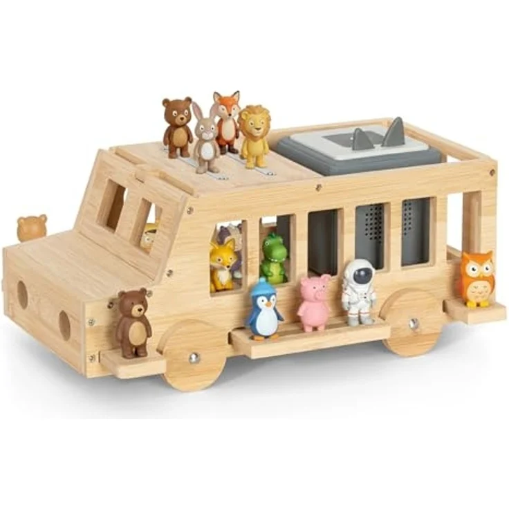 Todeco Tonie-Regal für Toniebox Hörfiguren, Magnetische Aufbewahrung für 20-30 Tonie, Verstärkte Magnetleisten, Freistehende Regale, Kinderregal für Mädchen & Jungen, 3D-Auto mit Rädern – Bild 1