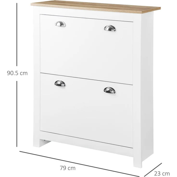 Schuhregal Slim mit 2 Klappschubladen und verstellbarem Einlegeboden für 12 Paar Schuhe, 79 x 23 x 90,5 cm, Weiß – Bild 5