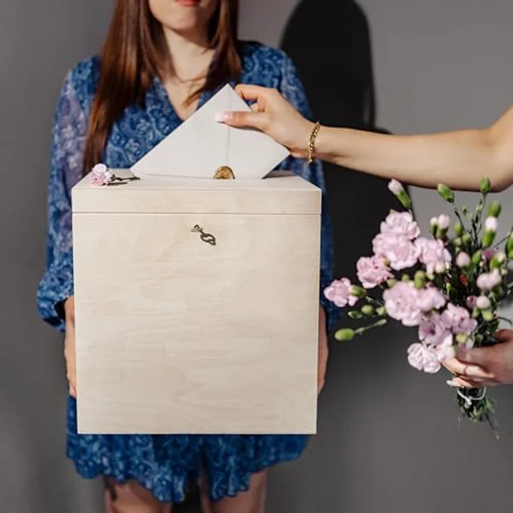 Creative Deco Dekokiste Kartenbox Hochzeit 29x25x30 cm Geschenkkarten Box Geldbox Briefbox, mit Deckel, Schloss und Schlüssel – Bild 7