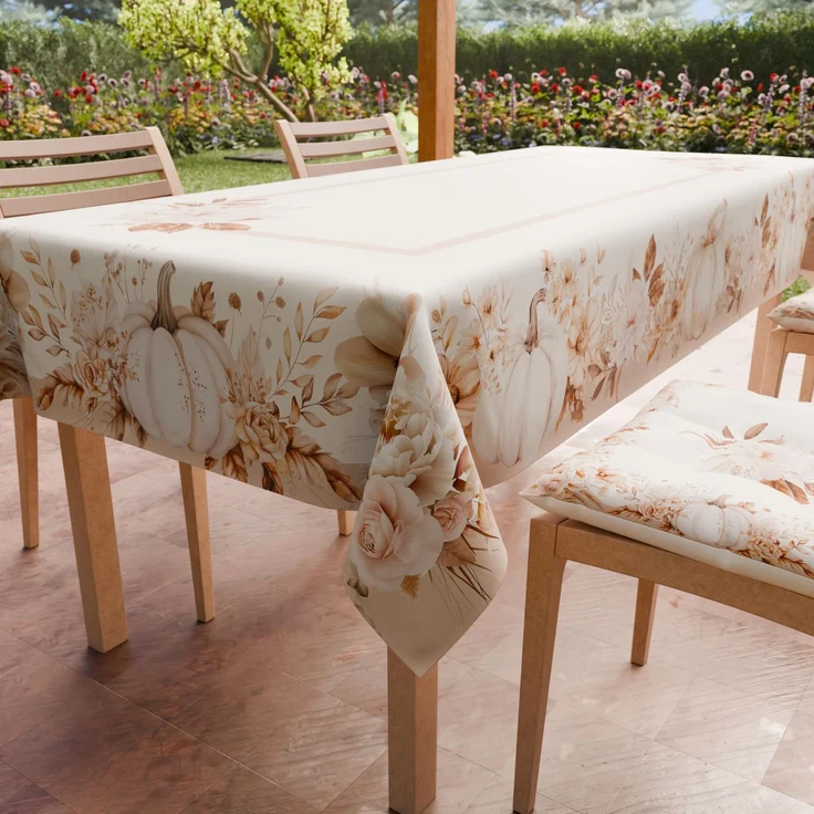 Petti Artigiani Italiani - Fleckabweisende Tischdecke, rechteckig, für Küche, Design Kürbis, Herbst, X12 Plätze (140x240 cm), Halloween-Tischdecke, 100% Made in Italy