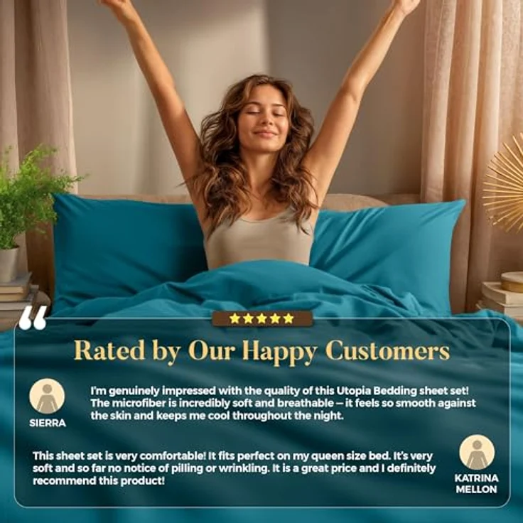 Utopia Bedding Bettwäsche-Set für King-Size-Bett, 4-teilig, gebürstete Mikrofaser, schrumpft und lichtbeständig, pflegeleicht (King-Size-Bett, Denimblau) – Bild 10