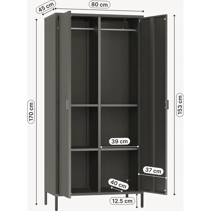 Kleiderschrank Esteli 170x80x45 cm Stahl Schwarz [en. casa] – Bild 2