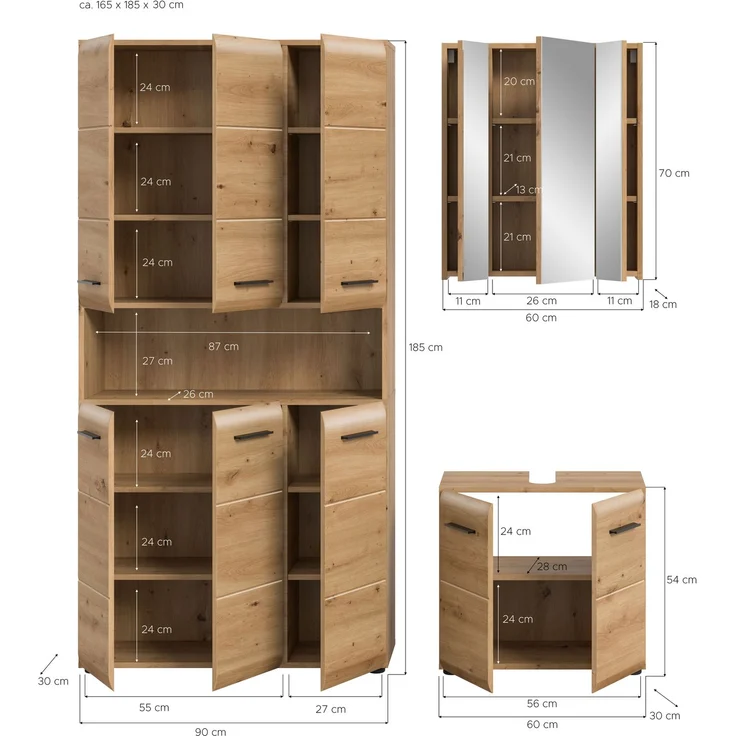 Badkombination (B/H/T: 165x185x46 cm) in Artisan Oak Nachbildung und Artisan Oak Nachbildung – Bild 4