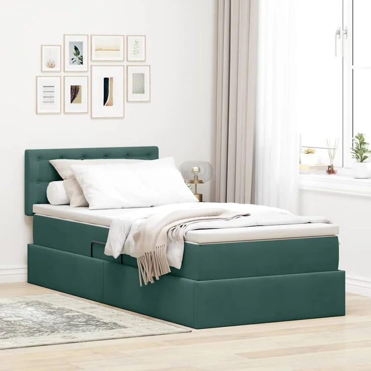 vidaXL Aufbewahrungsbett mit Kopfteil Dunkelgrün 100 x 200 cm Samt 3370860 – Bild 1