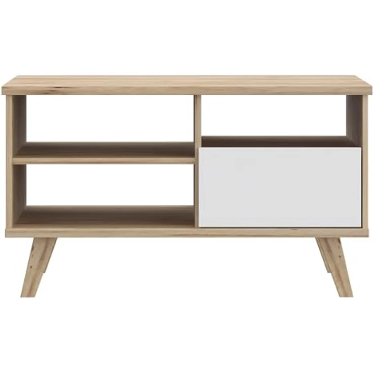 Forte VANNKA Couchtisch 90, Tisch mit offenen Fächern und Schublade, Holzwerkstoff, Planked Eiche Dekor/Weiß, 90 cm breit, 51,1 cm hoch, 60 cm tief – Bild 4