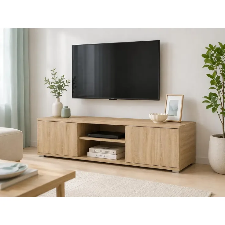 Sleepyshop24 Moderner TV-Schrank Sonoma Eiche | Lowboard 120x32x30 cm | Fernsehtisch mit offenen Fächern für Receiver & Konsole – Bild 2