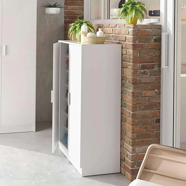 Habitdesign, Schuhschrank mit 2 Türen – weißer Beistellschrank für ca. 12–15 Paar Schuhe, platzsparend für Flur, Schlafzimmer oder Eingangsbereich, Maße: 55 x 108 x 36 cm (B x H x T), Modell Basic – Bild 3