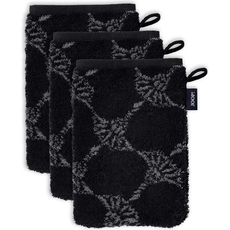 JOOP! Waschlappen, 3er Pack - Waschhandschuh, Doubleface, Walkfrottier Schwarz Cornflower 16x22cm – Bild 1