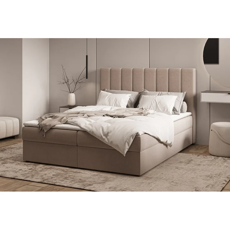 yourhouse24 Boxspringbett ISADORA Samt, mit Bettkasten & Topper, Vertikal gestepptes Kopfteil – Bild 3