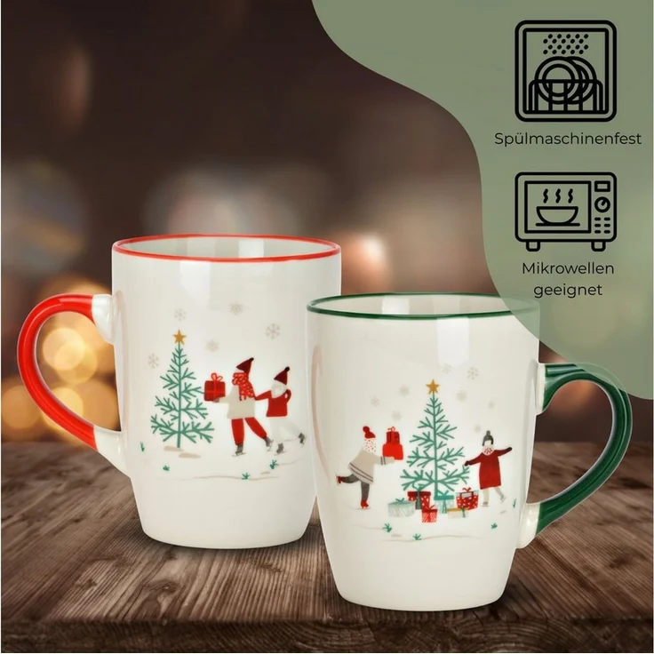 matches21 HOME & HOBBY Tasse Weihnachtstassen Set Design mit Geschenk-Motiv, Kaffeetasse 330 ml, 2-tlg, Porzellan, Tassen für Kaffee & Tee für Weihnachten – Bild 3