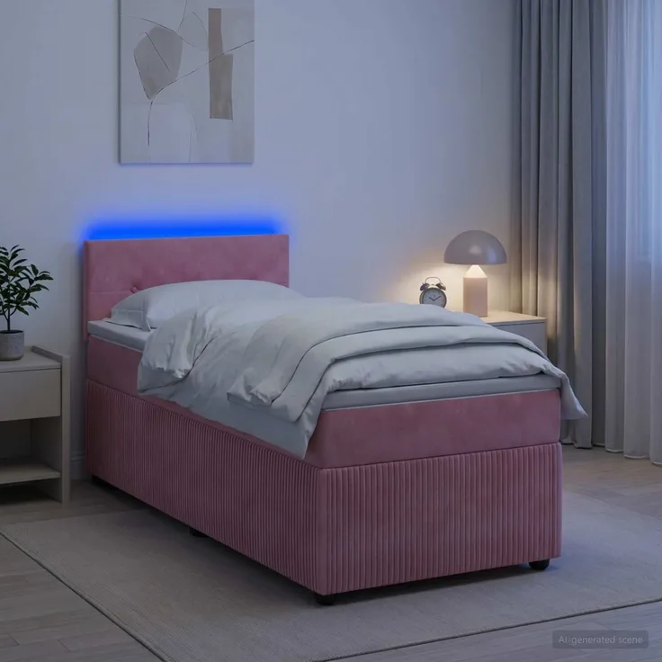 vidaXL Boxspringbett mit Matratze mit Kopfteil Rosa 90 x 190 cm Samt 3453052