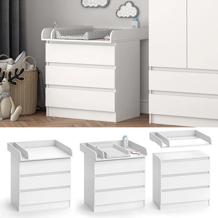 Wickelkommode Emma Weiß 80 x 87 cm mit 3 Schubladen Vicco – Bild 2