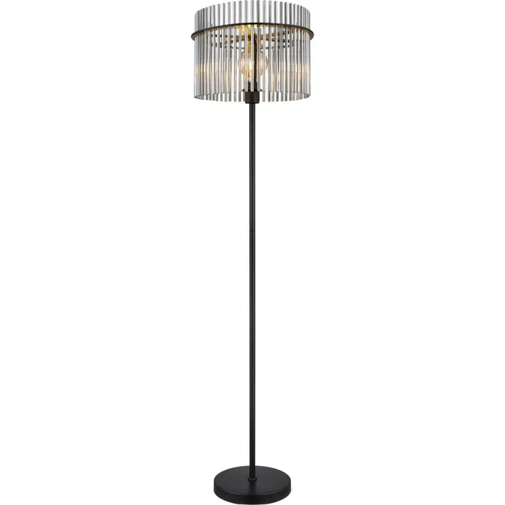 Stehlampe, Metall, schwarz, Glas, rauchfarben, H 152 cm