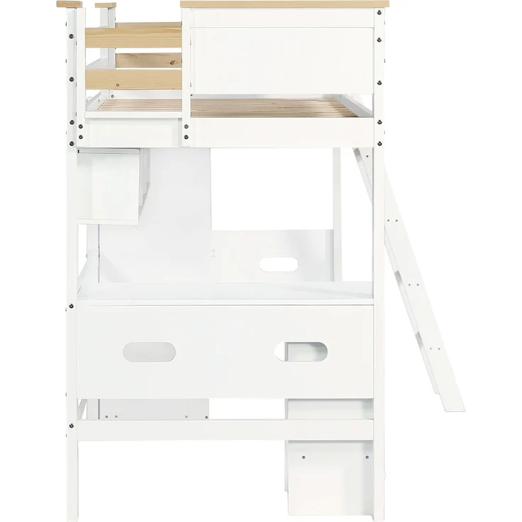 Etagenbett Kinderbett 90x200 mit Fallschutzgitter, Schreibtisch, Kleiderschrank, offene Regale – Bild 9