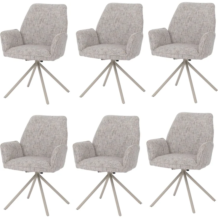 6er-Set Esszimmerstuhl HWC-G67, drehbar Auto-Position Metall Chenille (410g/m²) ~ Gestell creme, beige-hellgrau – Bild 9
