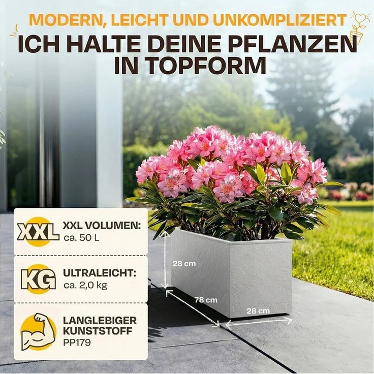 ONDIS24 Pflanzkübel Ondis24 Blumenkübel Vulkano, 50L Blumenkasten (1 St), mit cleverem Wasserspeicher am Boden – Bild 1