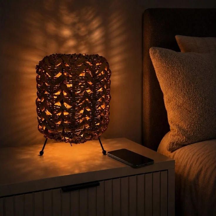 Online-Fuchs Nachttischlampe - Dekoleuchte aus Wasserhyazinthe - Schlafzimmer, Wohnzimmer, E-27 Fassung, angenehm warmes Licht, dekorative Tischlampe für eine stimmungsvolle Beleuchtung – Bild 3
