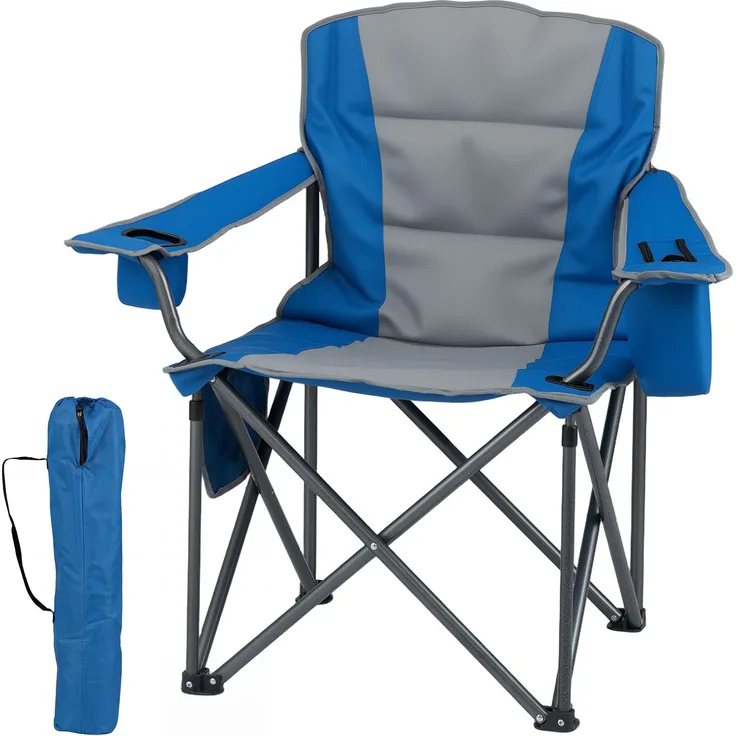 Übergroßer Campingstuhl Tragbarer Klappstuhl mit Reißverschluss-Kühltasche & Getränkehalter Marineblau SH1367
