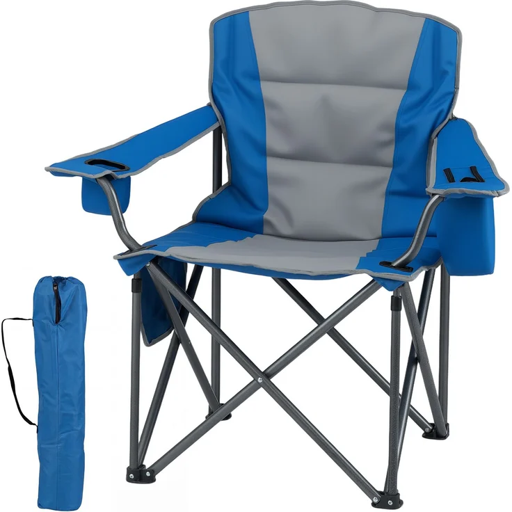 Übergroßer Campingstuhl Tragbarer Klappstuhl mit Reißverschluss-Kühltasche & Getränkehalter Marineblau SH1367 – Bild 1