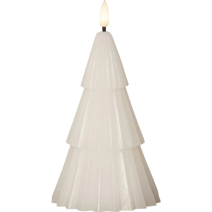 Echtwachskerze Flamme Grany Tannenbaum mit Batterie + Timer weiß 12cm