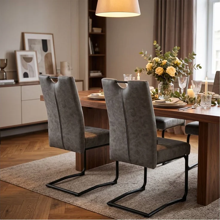 B&D home Freischwinger SOFIA, Esszimmer Stühle Freischwinger, Polsterstühle, Küchenstühle (Set, 2 St), mit Taschenfederkern und Griff, hoher Sitzkomfort, 140kg belastbar – Bild 4