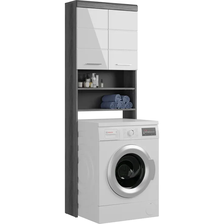 Hochschrank >Sandusky< in rauchsilber/weiß hochglanz - 63x191x24cm (BxHxT)