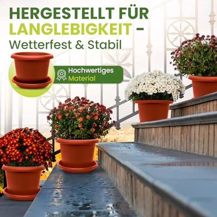 2friends Pflanzkübel 4er Set Pflanzkübel groß aussen, Blumentopf Gross Ø 40cm, mit Untersetzer Terracotta, Pflanztöpfe – Bild 4