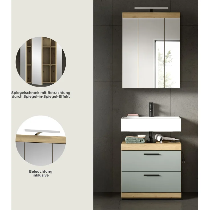 Xonox Scout Badkombination (B/H/T: 60x191x34 cm) in Salbei und Artisan Eiche Nachbildung – Bild 10