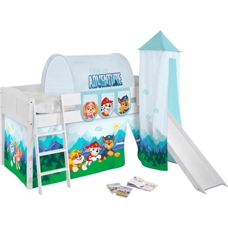 Lilokids Kinderbett Hochbett IDA Landhaus mit Rutsche, Vorhang & Turm PAW PATROL 200x90cm – Bild 2