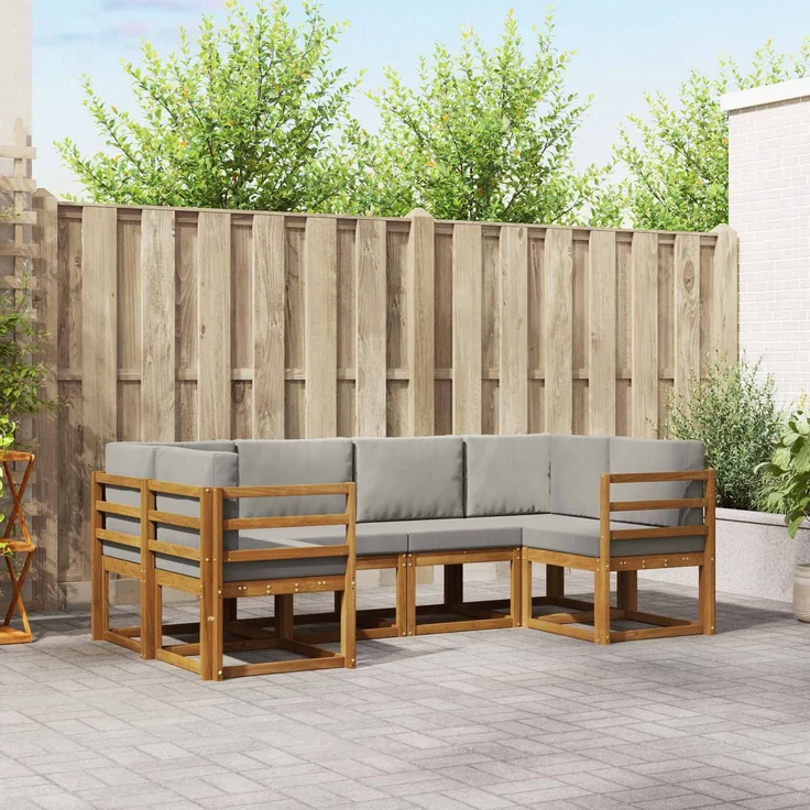 vidaXL Outdoor-Sofagarnitur 6 stk. 6-Sitzer Natur und Hellgrau 3366869 – Bild 1