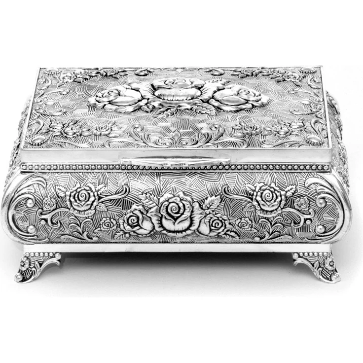 Brillibrum Schmuckkasten Schmuckschatulle Rose versilbert Schmuckkästchen Schatulle Metall – Bild 2