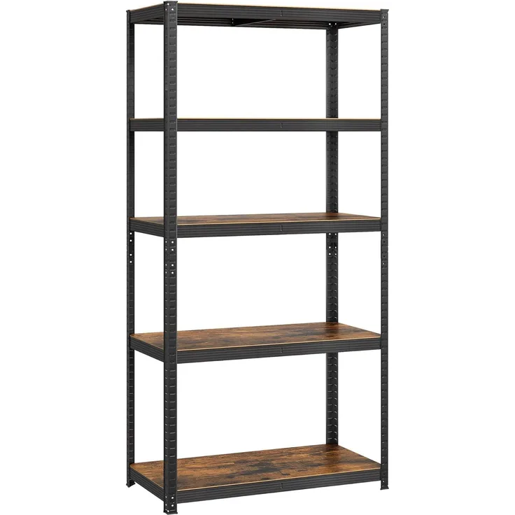 SONGMICS Standregal, Bücherregal, Lagerregal, 5 Ablagen, Küchenregal, Regal, 40 x 90 x 180 cm, bis 875 kg belastbar, verstellbare Ablagen, Industrie-Design, vintagebraun-schwarz GLR040B11