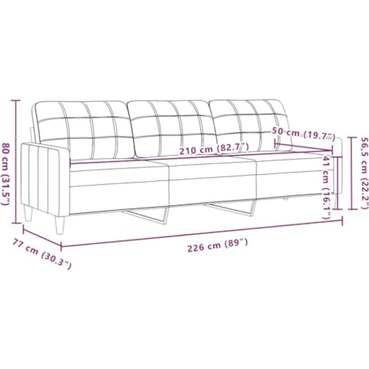 vidaXL 3-Sitzer-Sofa Dunkelgrau 210 cm Samt 4007645 – Bild 4