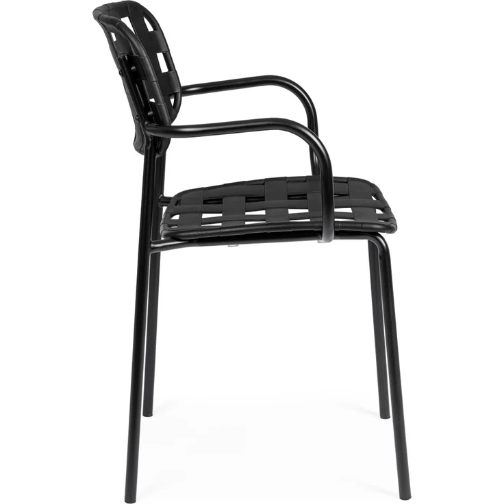 Gartenstuhl Revol 4er-Set mit Armlehne, Metall und Kunstfaser, modern, schwarz, stapelbar – Bild 2