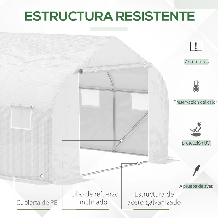 MELAYR, Tunnelgewächshaus 445x300x205 cm, Gartengewächshaus mit 6 Fenstern und PE-Polyethylen-Abdeckung 140 g/m², Weiß – Bild 6