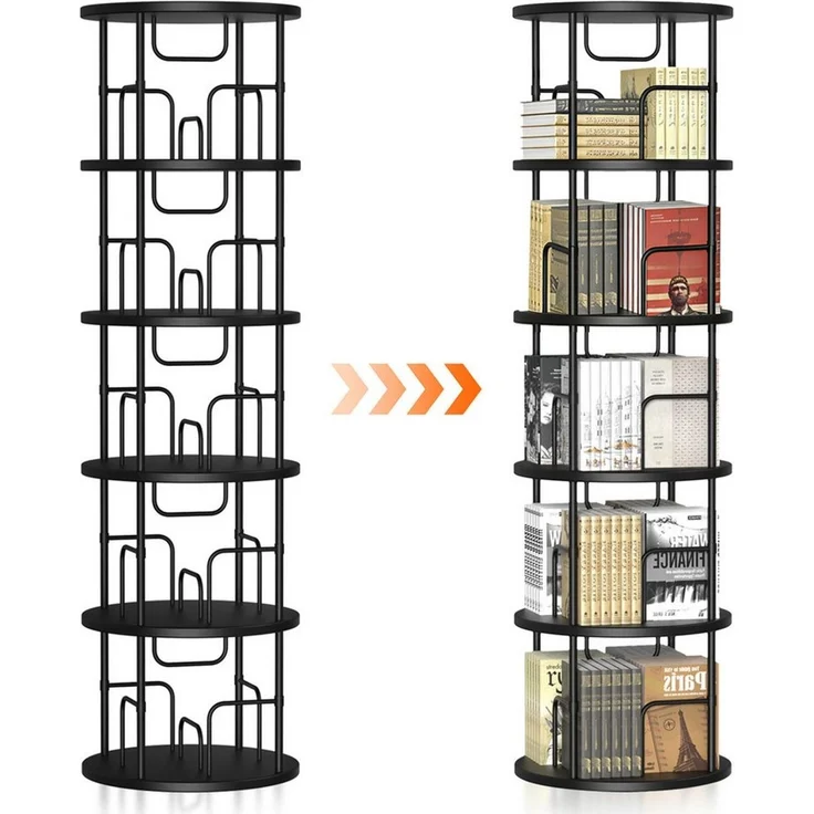 XERSEK Bücherregal 5 Ebenen 360° Drehbares Bookshelf Bodenstehendes Bücherschrank, 1.6m Aufbewahrungsregal Eckregal Spielzeugregal, für Kinderzimmer Wohnzimmer Schlafzimmer Büro Aufbewahrung – Bild 1