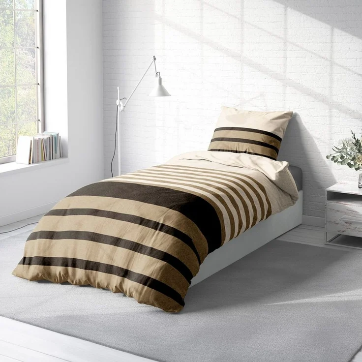 One Home Bettwäsche Winter Thermofleece, Fleece, 4 teilig, Streifen Gestreift, kuschelig flauschig warm weich Modern – Bild 3