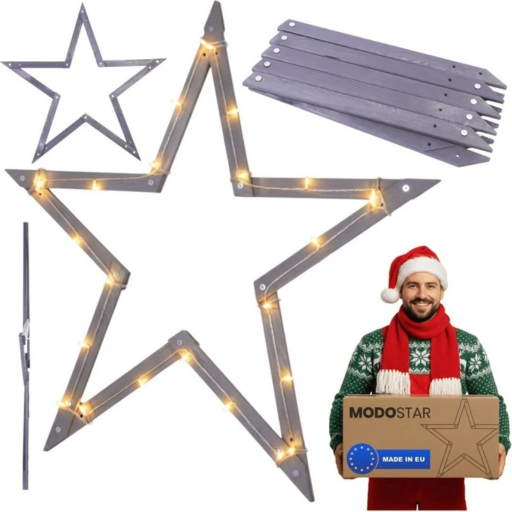 Modo24 Dekostern DIY MODOSTAR Weihnachtsstern Set aus FSC Holz 2D und 3D in 3 Breiten, zum Garten & Terrasse, wetterfest, faltbar & stabil, Weihnachtsdeko – Bild 1