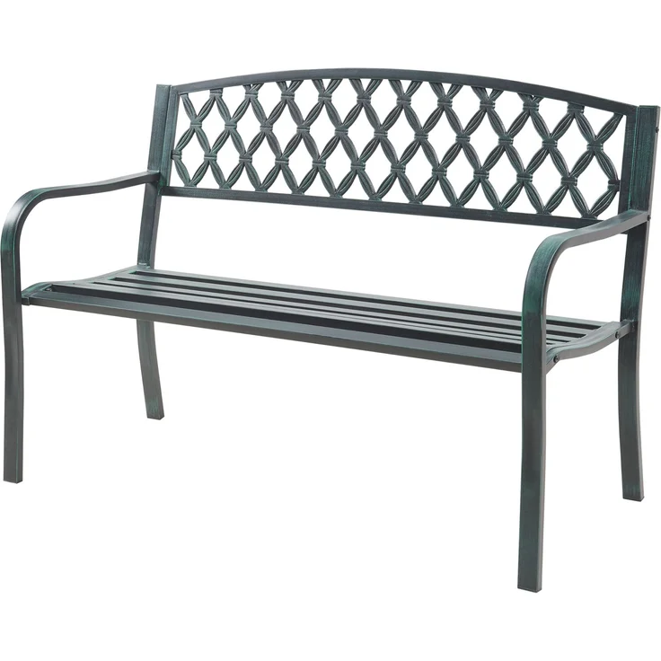Gartenbank Opsasar Stahl 127x53,5x88 cm Dunkelgrau mit grüner Patina [casa. pro] – Bild 2