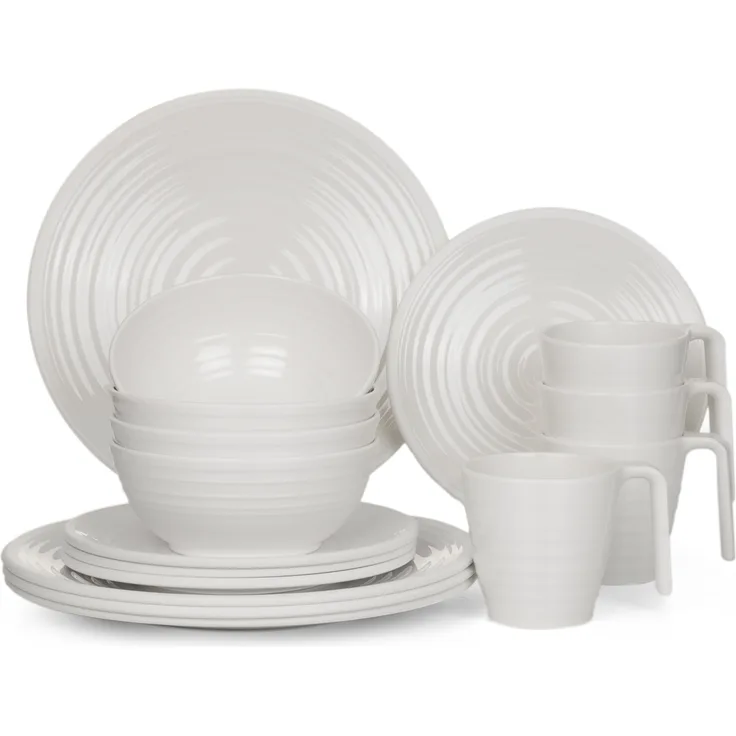 Melamin Camping Geschirr Set 4 Personen Crema Design 16 Teilig Tafelgeschirr Picknick BBQ Kochgeschirr