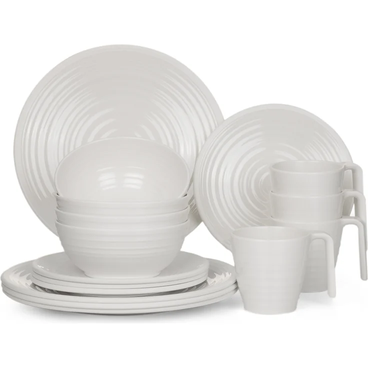 Melamin Camping Geschirr Set 4 Personen Crema Design 16 Teilig Tafelgeschirr Picknick BBQ Kochgeschirr – Bild 1