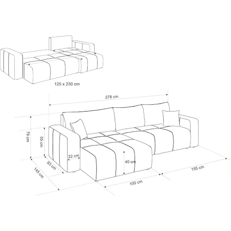 Modernes Ecksofa in L-Form mit Schlaffunktion und Stauraum; freistehendes Design, bietet Platz für vier Personen. – Bild 3