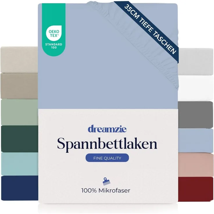 Dreamzie Spannbettlaken 150x190/200cm - 35 cm Tiefe Tasche - 100% Mikrofaser Bettlaken - Blau, Schadstoffgeprüft(Oeko TEX), Bettlaken mit Gummizug