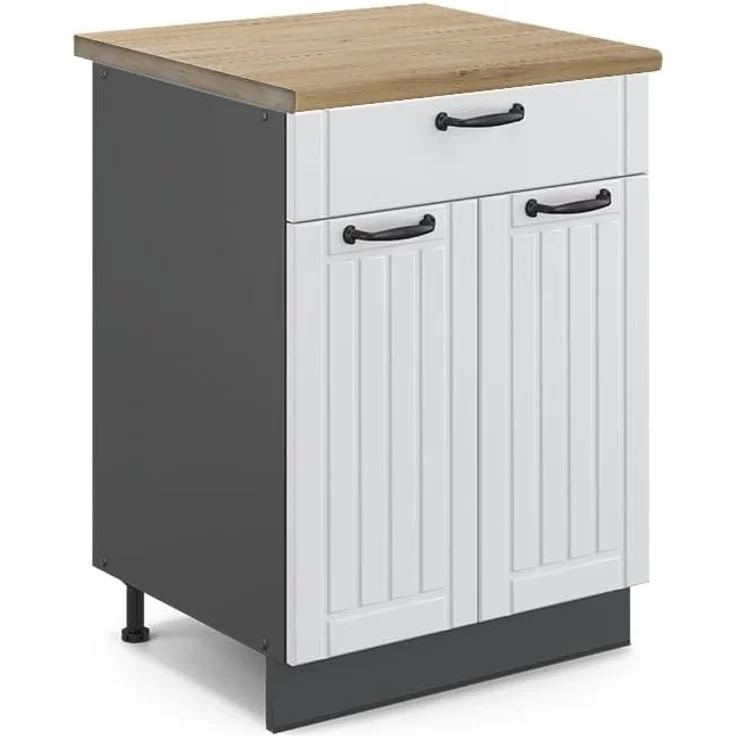 Vicco Küchenunterschrank Fame-Line, Weiß Landhaus/Anthrazit, 60 cm mit Schublade, AP Eiche