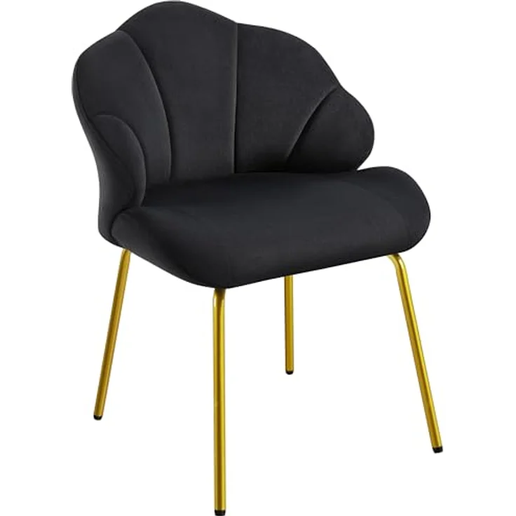Yaheetech Sessel Loungesessel in Muschelform, Ohrensessel modern, Polsterstuhl mit Metallbeinen, Polyester, für Wohnzimmer/Schminktisch/Schlafzimmer, Schwarz – Bild 2