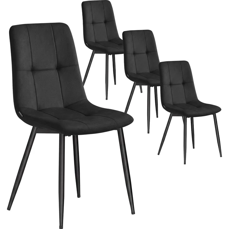VASAGLE Esszimmerstühle Samt, Küchenstühle bis 120 kg belastbar, Sessel mit verstellbaren Füßen, modern, gepolstert, für Wohnzimmer, 4er Set, tintenschwarz KDC080BH01