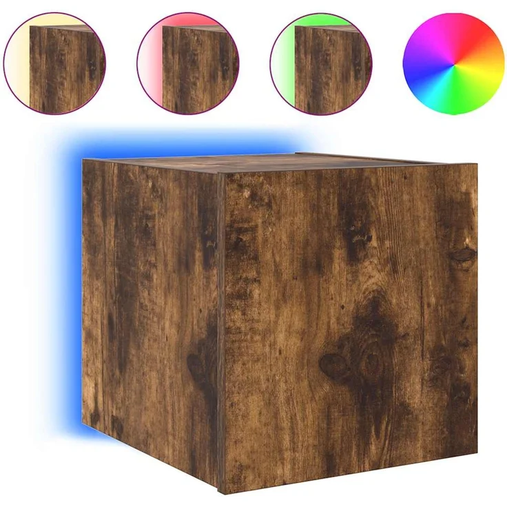 TV-Wandschrank, Fernsehschrank mit LED-Leuchten Räuchereiche 30,5x35x30 cm – Bild 2