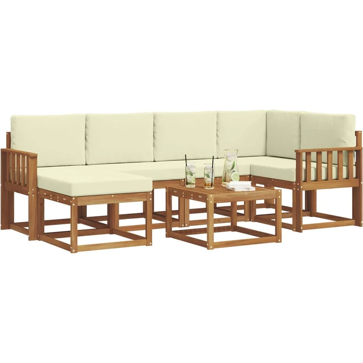 vidaXL Outdoor-Sofagarnitur mit Kissen 7 pcs Natur und Creme 3366668 – Bild 3