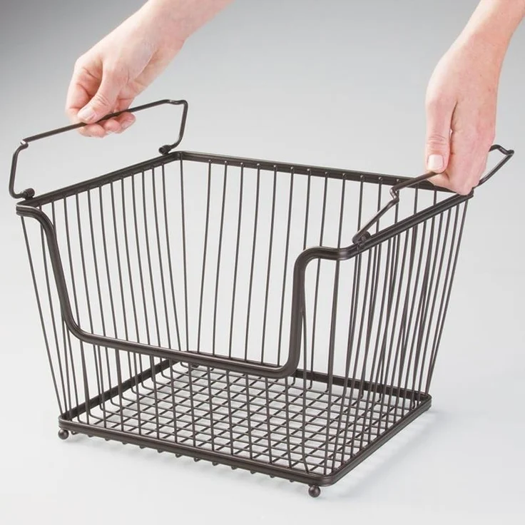 mDesign Stapelkorb Gitterbox Aufbewahrungskorb Henkel Organizer Metall Bronze – Bild 7