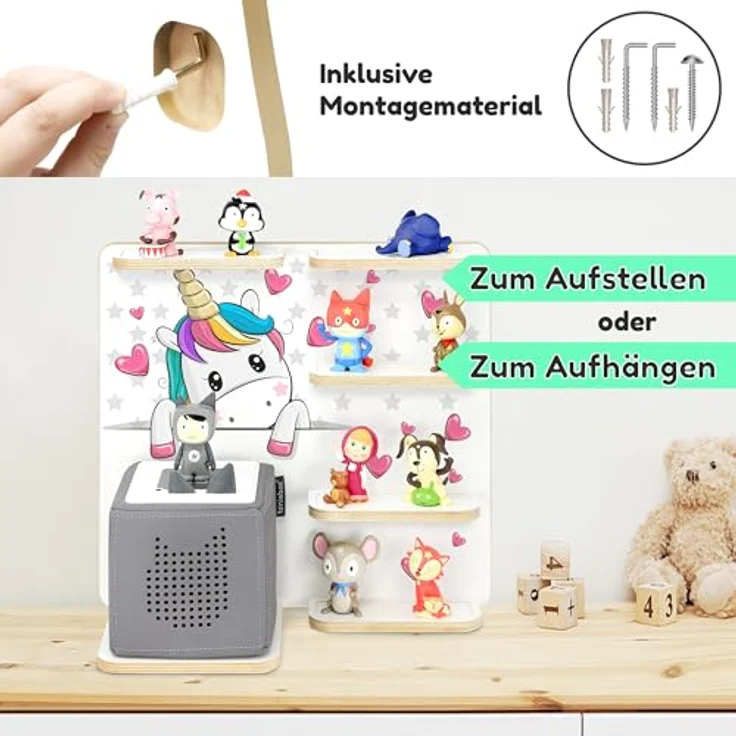 stadtecken Holzregal für Musikbox – Passend für Toniebox & ca. 40 Tonies | Perfekte Aufbewahrung fürs Kinderzimmer | Zum Aufhängen | Erweiterbar (Pony Buddy) – Bild 8